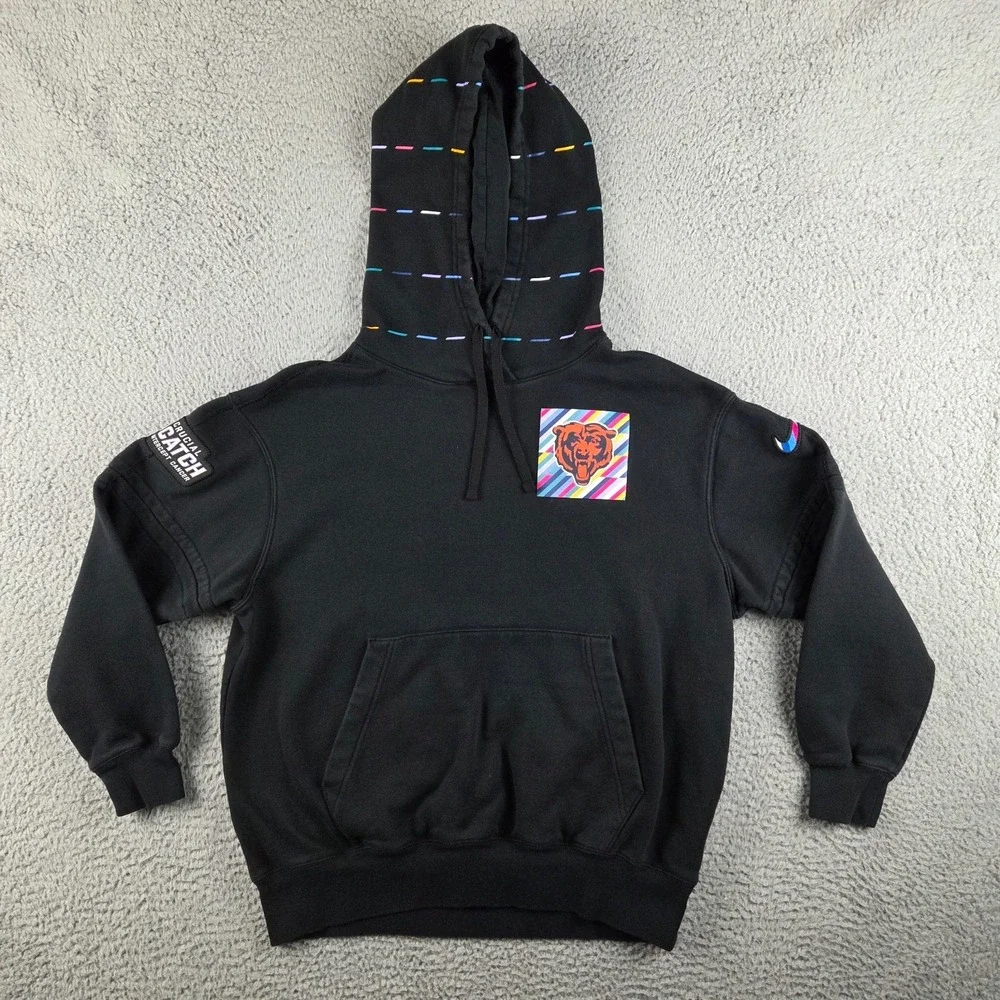 Chicago Bears Mens‎ XS Black Nike NFL Crucial Catch Cancer Sweatshirt Hoodie